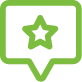a green icon of a speech bubble with a star in it.