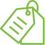 a green outline of a tag with lines that imitate writing on it.