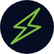a black circle that contains a green outline of a lightning bolt within it.
