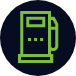 a black circle that contains a green outline of a petrol pump within it.