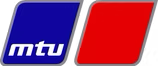 a logo that is two squares, both with grey outlines, one is blue the other is red, every corner except the top right on both is rounded out, and the text 'mtu' is within the blue square.