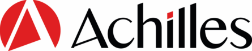 Achilles Logo, which is black text saying 'Achilles', the dot in the 'i' is red and there is a red circle with the shape of the 'A' cut out of it before text.