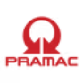 a red logo that's a a circle that at the bottom has a split and two arrow heads facing eachother, under that there is text that reads 'PRAMAC'.