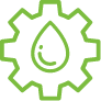 an icon of a green cog with a droplet in it.
