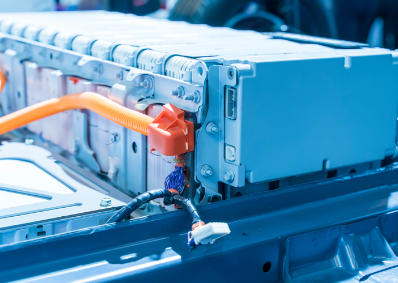 a stock image of a blue battery that would be used for an Electric Vehicle.